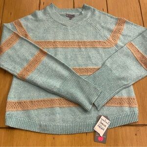 Wit & Wisdom Women’s V-Neck Pullover Blue Tan Medium Sweater New